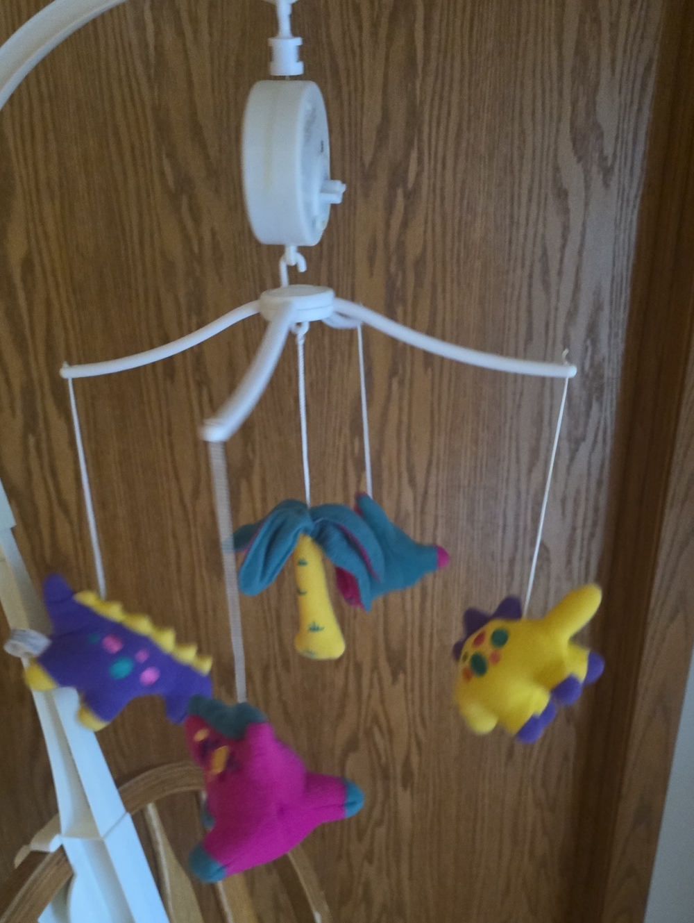 Vintage Colorful Plush Dinosaur Mobile - Pink, Yellow, Teal